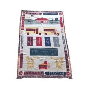 Vintage School Classroom Books Bus Blackboard Teacher‎ Tapestry Throw Blanket